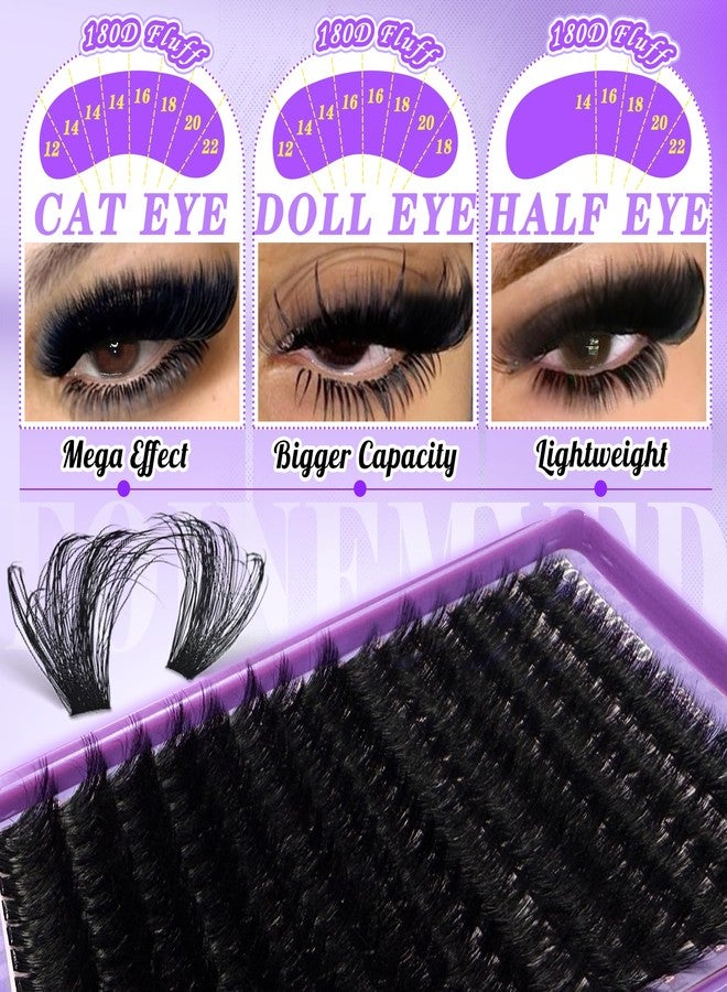 FOINEMYED Thick Lash Clusters 180D Mega Volume Lash Extension 12-22mm Long Cluster Eyelashes Volume Individual Lashes D-Curly Faux Mink Eyelash Extension DIY Lash Extension for Beginners by FOINEMYED - Image 3